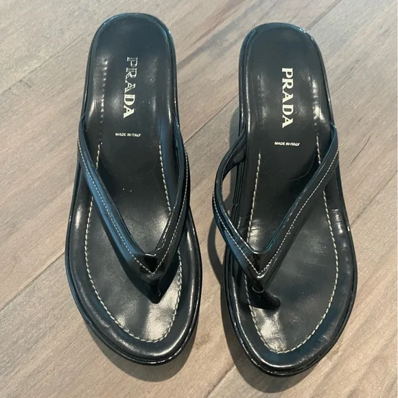 Prada Black Minimalist Sandals Prada thong-strap Flat Sandals | Black | FARFETCH main image 4